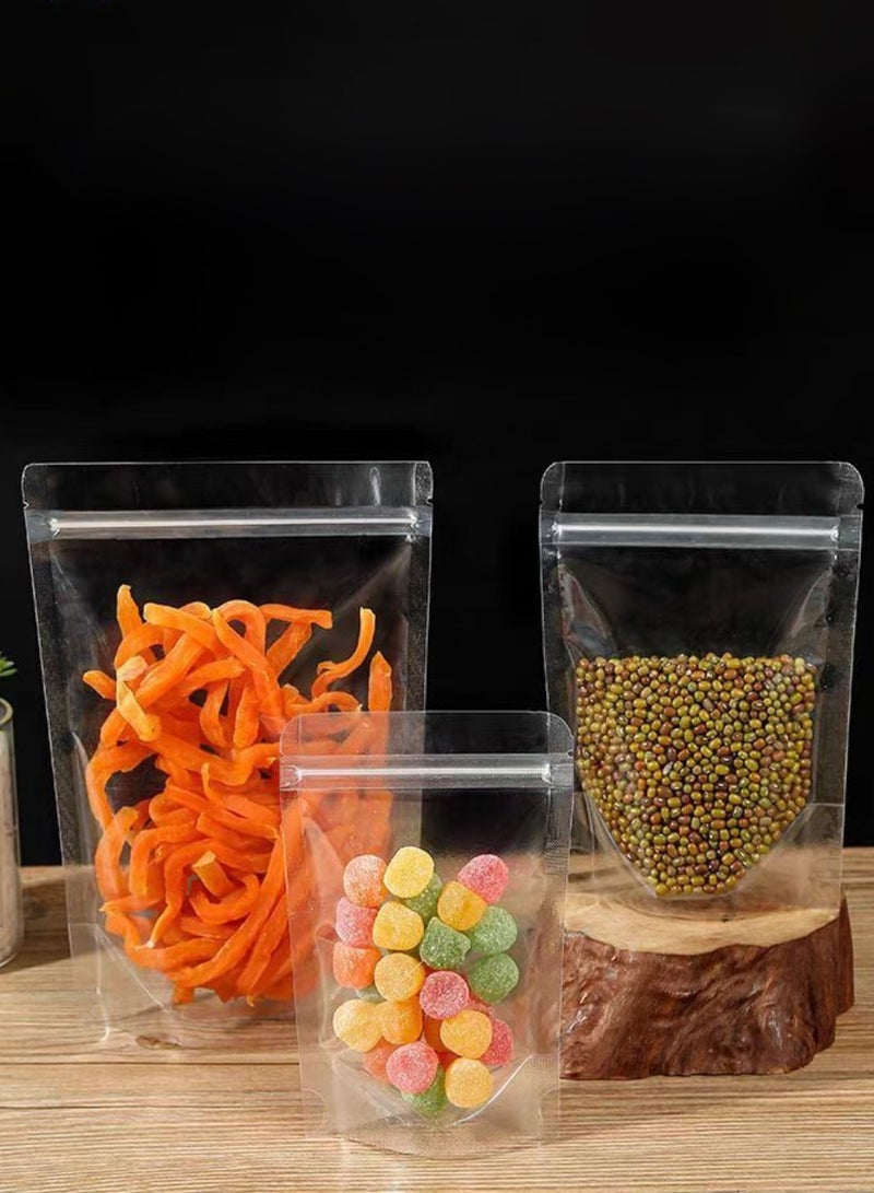 100 pieces of 20*30*4 cm transparent standing food bags, with zippers, can stand upright, reusable sealable food bags, with tear notch, heat-sealable, suitable for storing cookies, snacks, tea, and beverages - Image 2